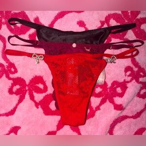 Victoria's Secret Thong Trio - Red, Burgundy, Black